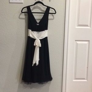 Classic Black Dress with Cream Tie Waist